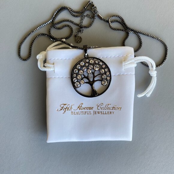 FAC Hematite Tree Of Life Swarovski Crystal Necklace - Picture 5 of 6